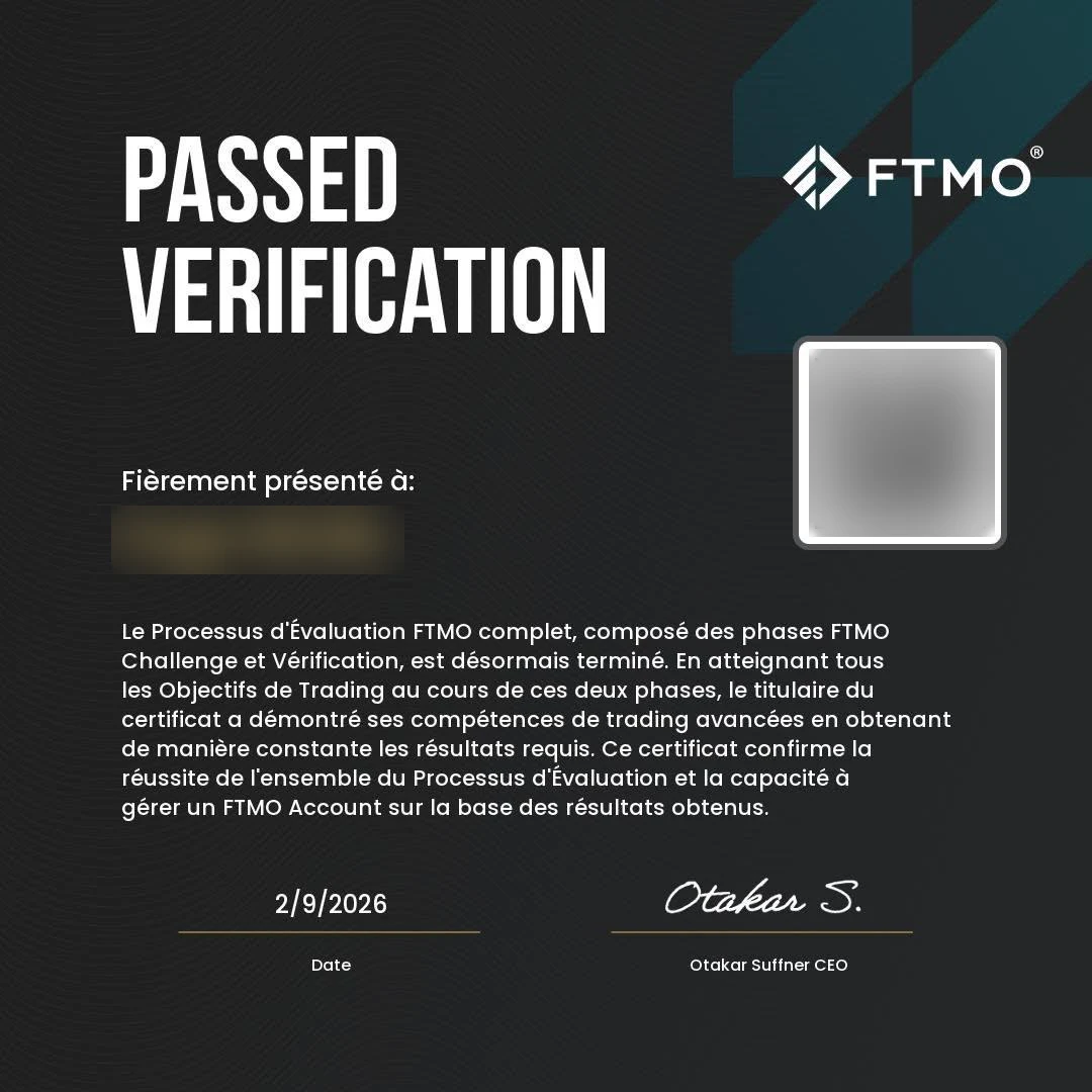 Certificat FTMO Passed Verification