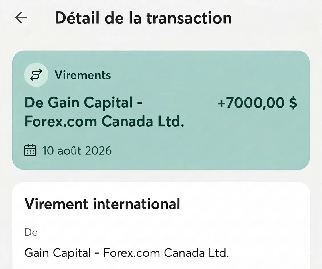 Virement reçu, capture bancaire
